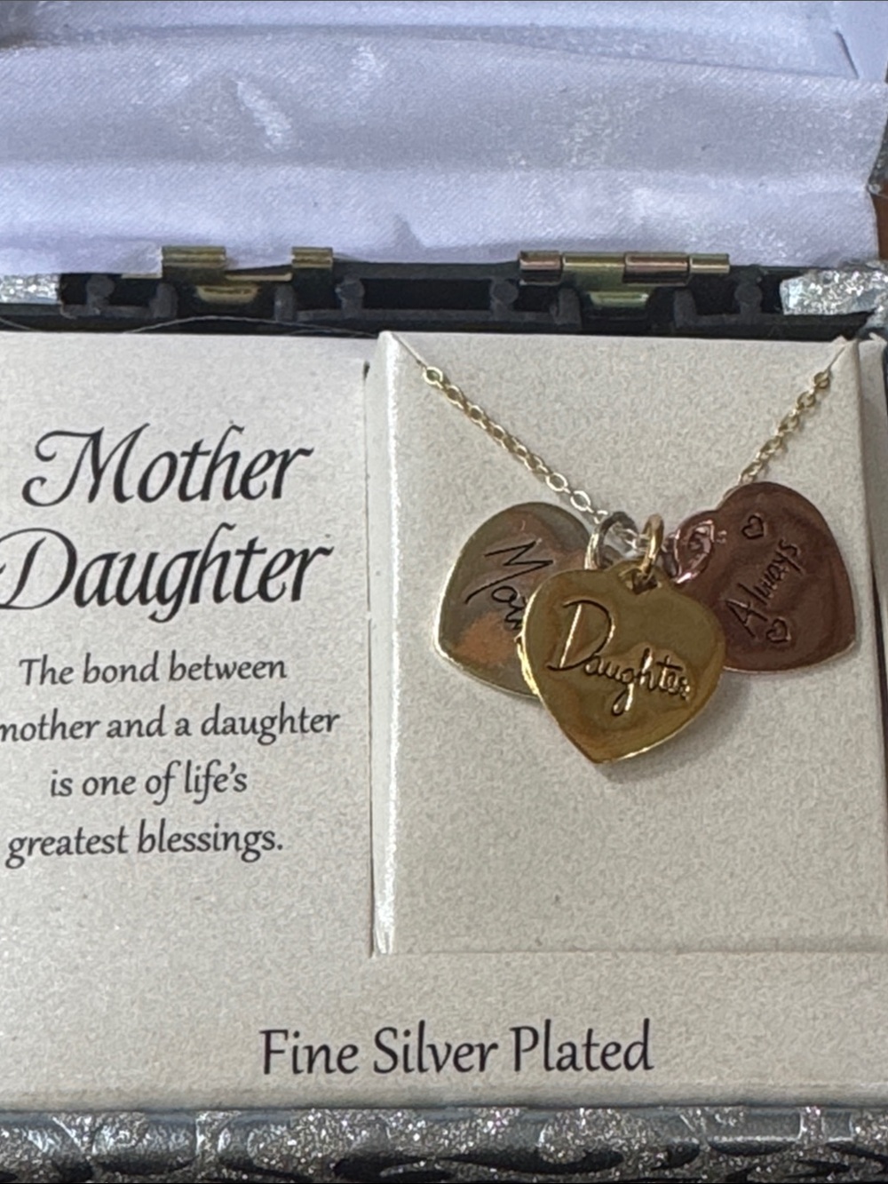 Fine Silver plated Mother Daughter Heart Trio Necklace - Gold, Silver, Rose-Tone